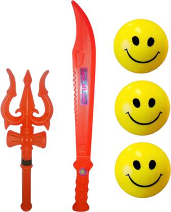 Hari Collections Small Shiv Role Play Trishul and Sword/Talwar |3 Smiley soft ball for kids Armor Sets