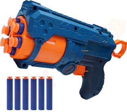 Toy Cloud Attacker 6 Darts Barrel Gun with 6 Soft Foam Darts, Rotating Bullet Shooting Gun Guns & Darts