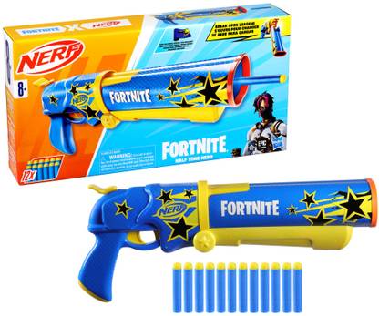 Nerf Fortnite Half Tone Hero Blaster, Break Open Loading, 12 Elite Darts, Gift Toys Darts & Plastic Bullets