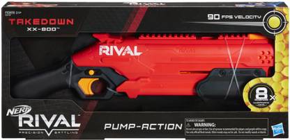 Nerf Rival Takedown XX-800 Blaster -- Pump Action, Breech-Load, 8-Round Capacity, 90 FPS, 8 Official Rival Rounds -- Team Red Guns & Darts