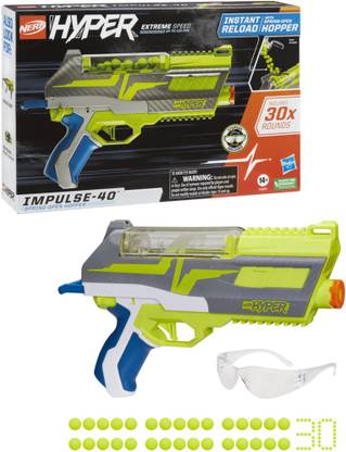 Nerf Hyper Impulse-40 Blaster, 40-Rounds Capacity, Spring-Open Reload, Eyewear Incl. Guns & Darts