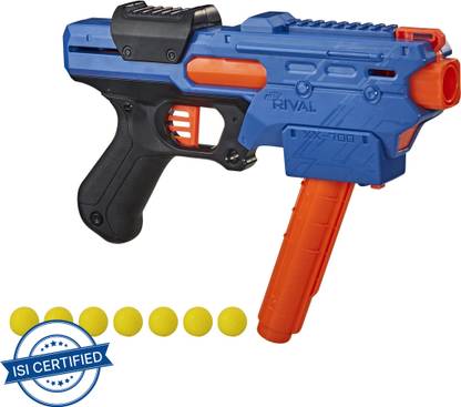 Nerf Rival Finisher XX-700 Blaster, Quick-Load Magazine, Spring Action, Includes 7 Rounds, Team Blue Guns & Darts