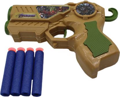 neoinsta shopping Avenger gun toy for kids with pull back feature and 4 soft bullets (brown) Guns & Darts