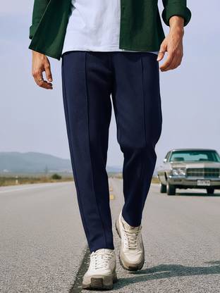 BEWAKOOF Solid Men Blue Track Pants