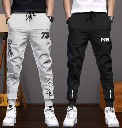 Pack of 2 Men Solid Black, Grey Track Pants