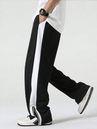 Jump Cuts Colorblock Men Black Track Pants
