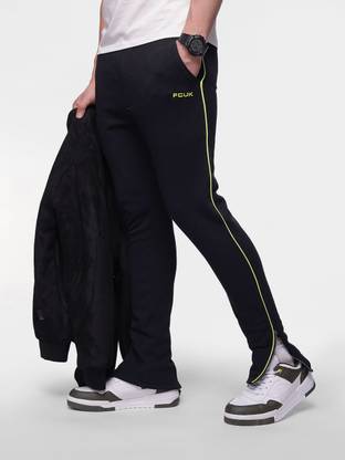FCUK Solid Men Black Track Pants