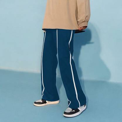 LOTHRIC Striped Men Blue Track Pants