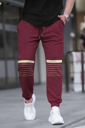 TRIPR Solid, Striped Men Maroon Track Pants