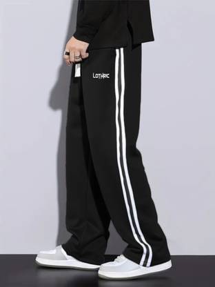 LOTHRIC Striped Men Black Track Pants