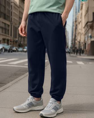 BEWAKOOF Solid Men Blue Track Pants