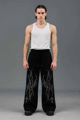 glitsy Printed Men Black Track Pants