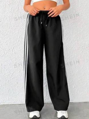 zazbi Striped Women Black Track Pants