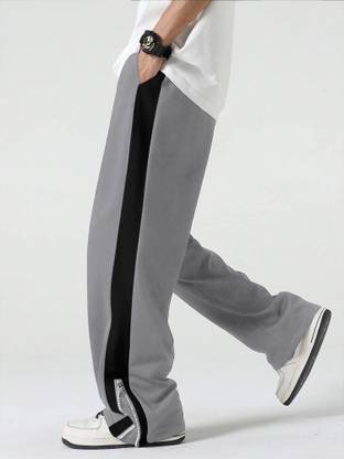 Jump Cuts Striped Men Grey Track Pants