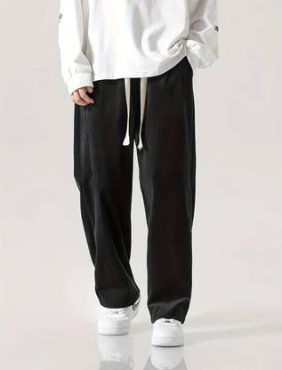 Povaxpo Solid Men Black Track Pants