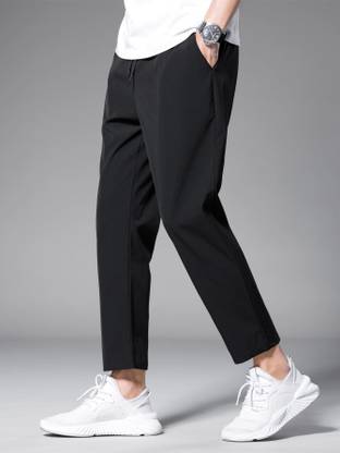 Paralians Solid Men Black Track Pants