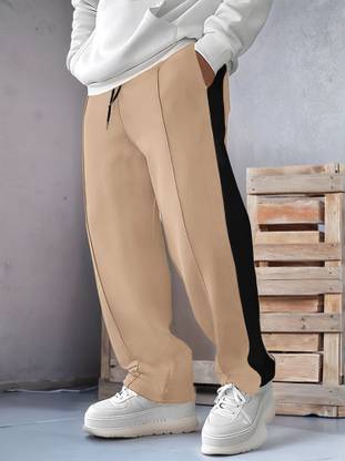 Jump Cuts Colorblock Men Beige Track Pants