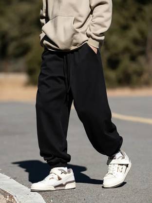 Dockstreet Solid Men Black Track Pants