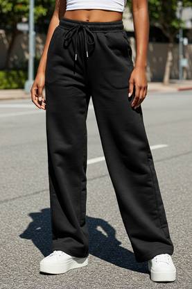 JUNEBERRY Solid Women Black Track Pants