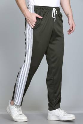 HVBK Striped Men Olive Track Pants