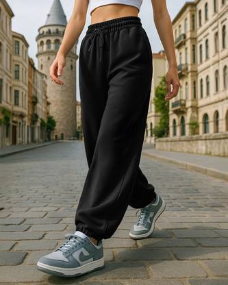 BEWAKOOF Solid Women Black Track Pants