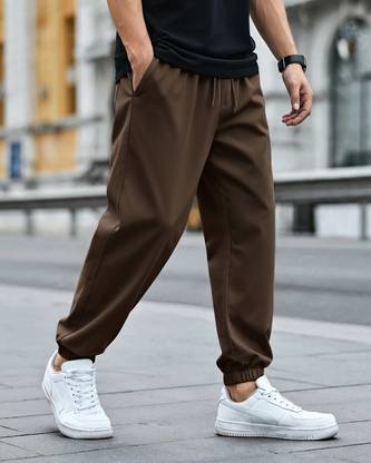 BEWAKOOF Solid Men Brown Track Pants