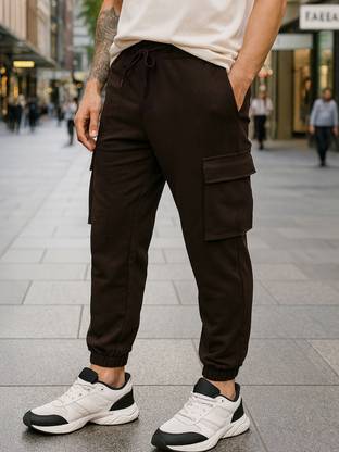 BEWAKOOF Solid Men Brown Track Pants