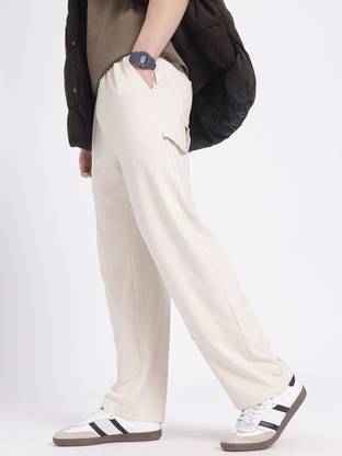 Glitchez Solid Men Beige Track Pants