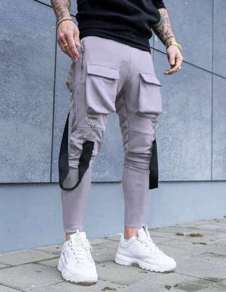 Joggers Park Solid Men Grey Track Pants