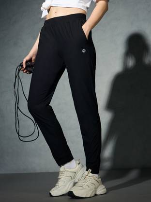 TECHNOSPORT Solid Women Black Track Pants