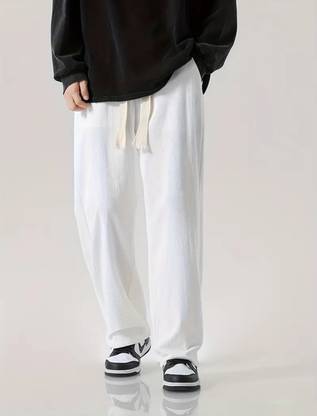 Povaxpo Solid Men White Track Pants