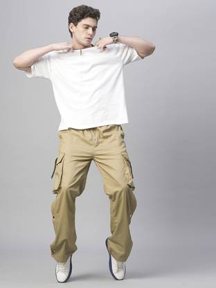 Pronk Solid Men Beige Track Pants