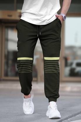 TRIPR Solid, Striped Men Dark Green Track Pants