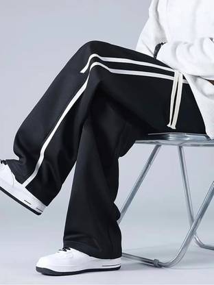 NFTRENDLYY Striped Men Black Track Pants