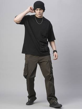 Pronk Solid Men Olive Track Pants