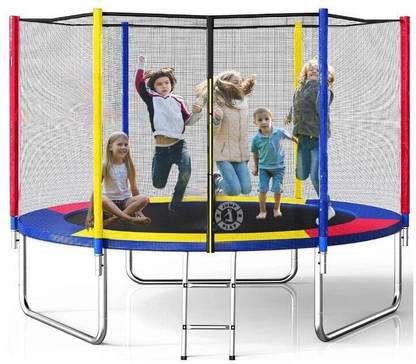 JUMP N PLAY 10 Feet Premium Fitness Trampoline with Enclosure net and Poles Safety Pad. Trampoline