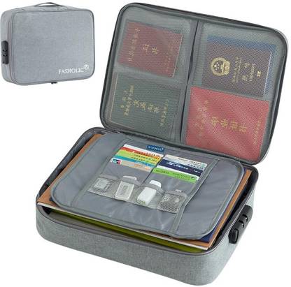 Fasholic Multi-Layer Document Bag with Lock for Laptop Passport Documents organizer
