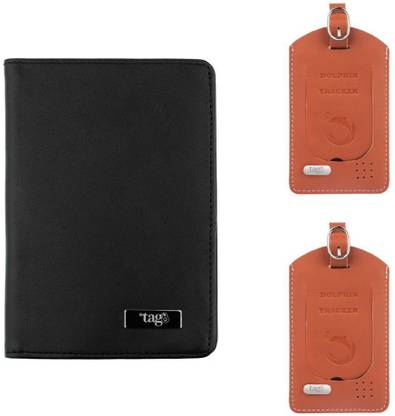 Tag8 Dolphin Passport Tracker (Black) with Smart Bag Tracker (Genuine Leather) Combo