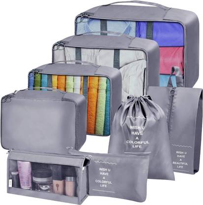 HOUSE OF QUIRK 8pcs Set Travel Organizer Packing Lightweight Travel Luggage with Toiletry Bag