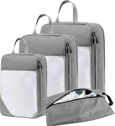 HOUSE OF QUIRK Compression Packing Cubes for Travel, 4 Set Packing Cubes Travel Organizer-Grey