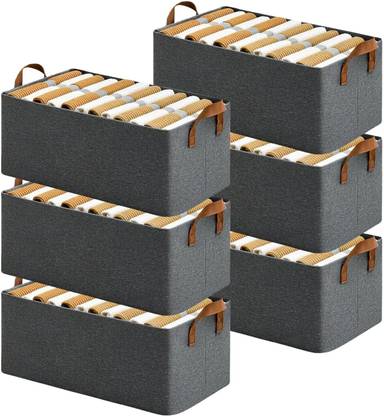 VRTREND Storage Box For Clothes 26L PACK OF 6 Metal Frame Wardrobe Organizer for Clothes Storage Box