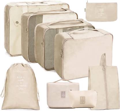 HOUSE OF QUIRK 9pcs Set Travel Organizer 4 Packing Cubes + 2 Pouches + 3 Toiletry Organizer Bag