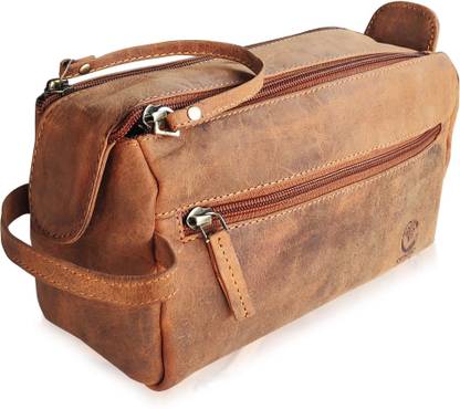 Rustic Town Leather Toiletry Kit - Makeup Organizer - Cosmetic Pouch for Men and Women Travel Shaving Bag