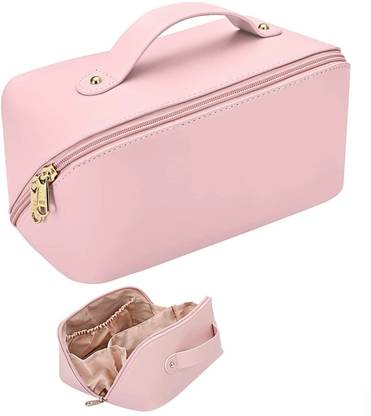 Virtuous Large-Capacity Side Zipper Waterproof PU Leather Cosmetic Bag Travel Toiletry Kit