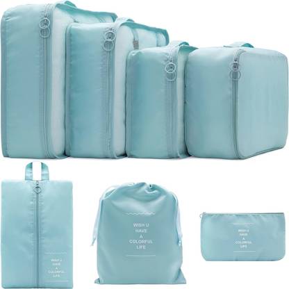 iweike Stylish Organizer 7 Set Packing Cubes Bags - 4 Clothes Space Saving & 3 Pouches Travel Toiletry Kit