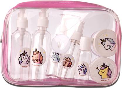 GRITSPARK Unicorn Travel Bottles, Jar & Containers | Refill Spray Pumps with Pouch | 11PCS Travel Toiletry Kit