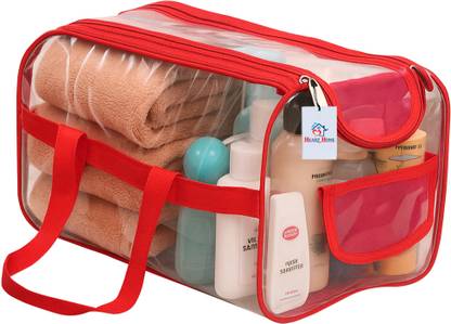 Heart Home PVC Waterproof Transparent Large Travel Toiletry Bag | Red Travel Toiletry Kit