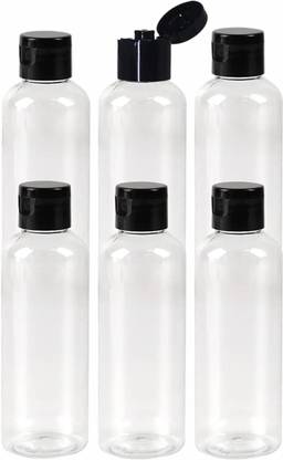 zelovi 6-Pieces 100ml Bottles Flip Cap Black Empty Clear Plastic Bottles Travel Toiletry Kit
