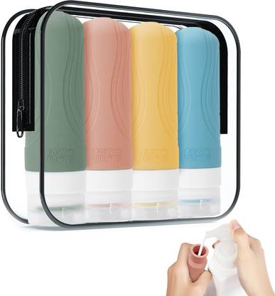 CoolShef 4 Pcs 90Ml Silicone Travel Bottles For Toiletries With Organizer For Women/Men Travel Toiletry Kit