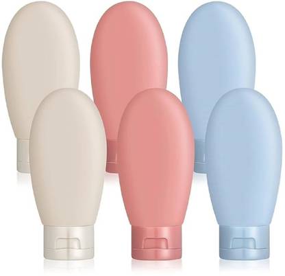CUZWAVE 6 pcs Travel Pouch Kit 60ML Refillable Silicone Containers with Lid Travel Toiletry Kit